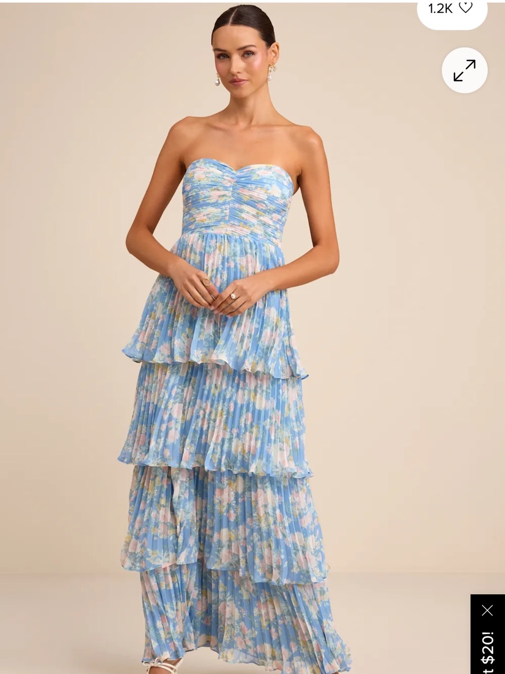Lulu's Blue Floral Strapless Tiered Maxi Dress